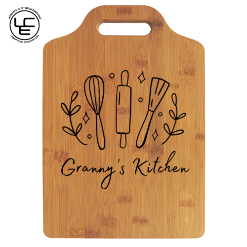 Bamboo Cutting Board with Handle and Custom Laser Burned Image