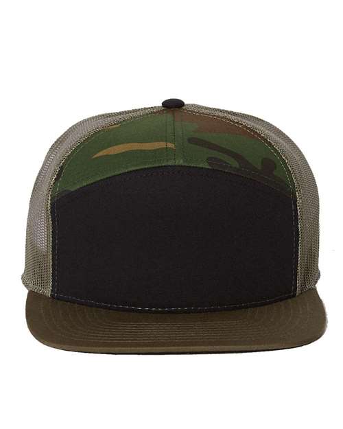 Richardson 168 Seven Panel Trucker Hat with Custom Leatherette Patch
