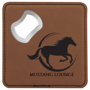 Custom 4″ Square Laserable Leatherette Bottle Opener Coaster in Dark Brown