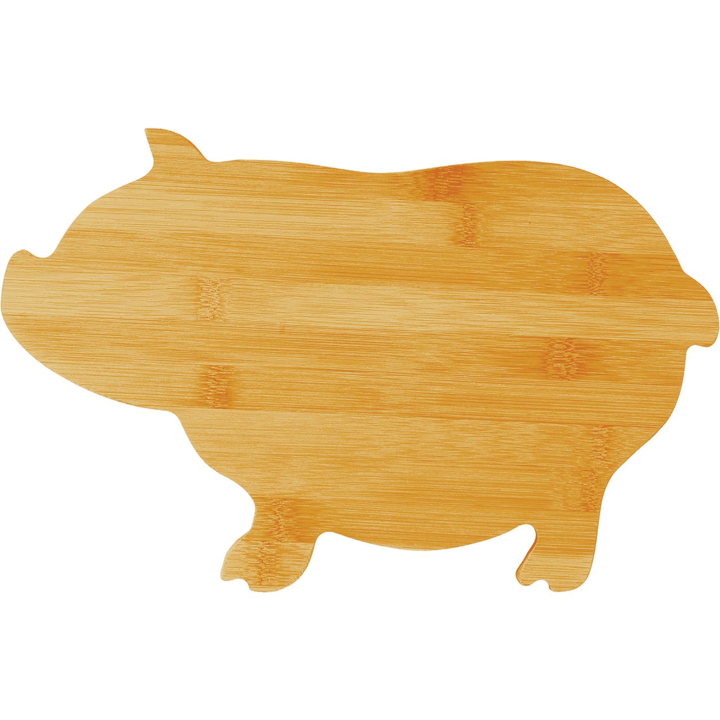 Pig Shaped Bamboo Cutting Board with Custom Laser Engraved Design.