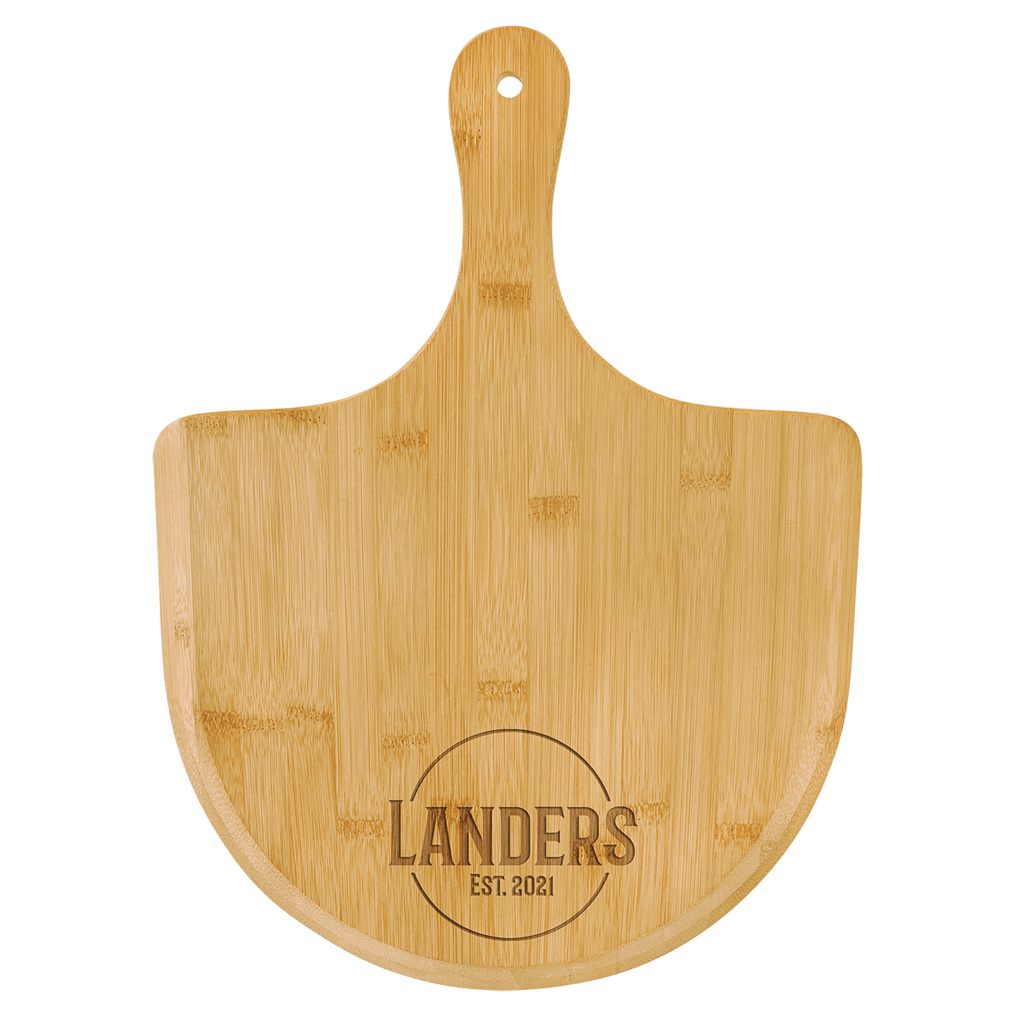 Bamboo Pizza Board with Custom Laser Engraved Design.