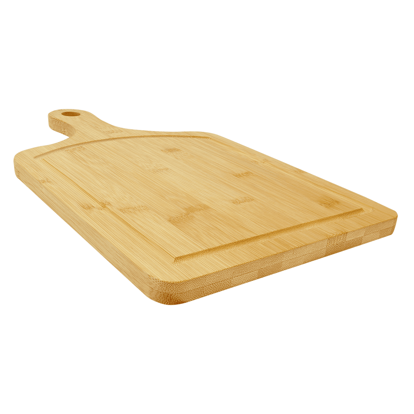 Paddle Shaped Bamboo Cutting Board with Drip Ring and Custom Laser Burned Image