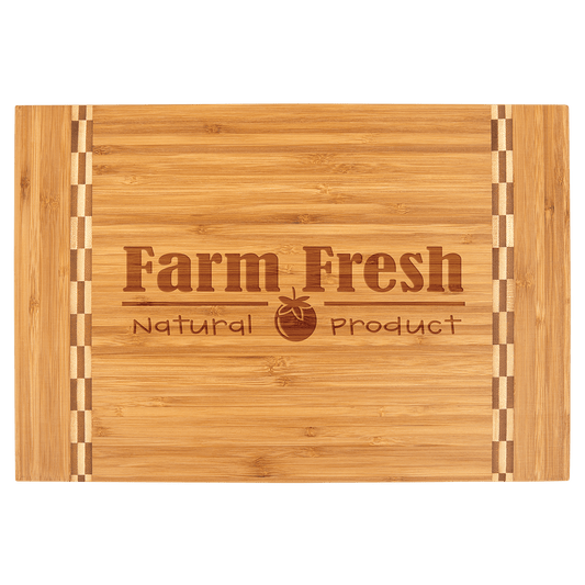 Bamboo Cutting Board with Butcher Block Inlay and Custom Laser Burned Image