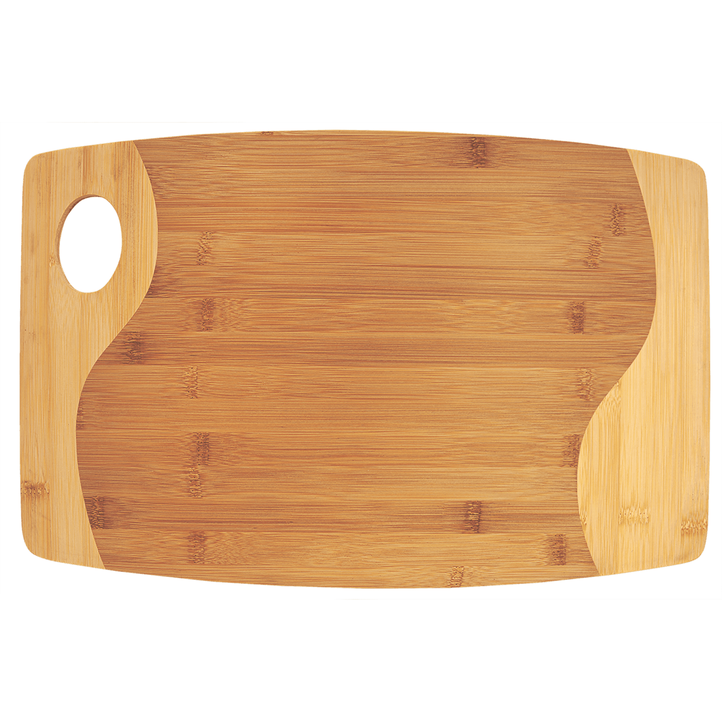 Bamboo Two Toned Cutting Board with Handle and Custom Laser Burned Image