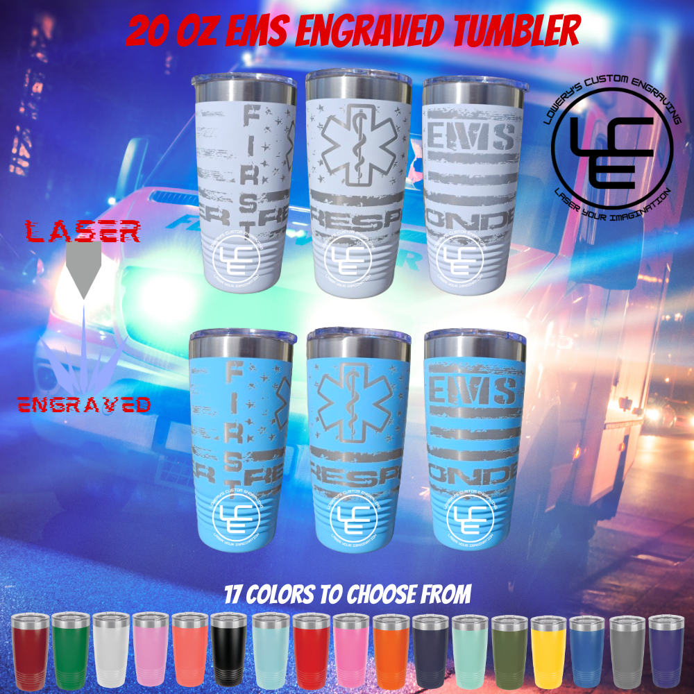 EMS Laser Wrap on our 20oz Tumblers