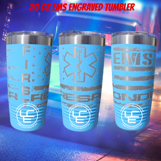 EMS Laser Wrap on our 20oz Tumblers