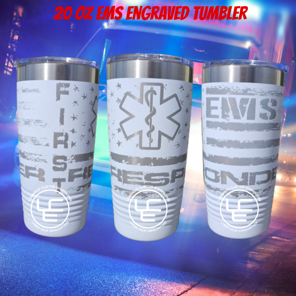EMS Laser Wrap on our 20oz Tumblers