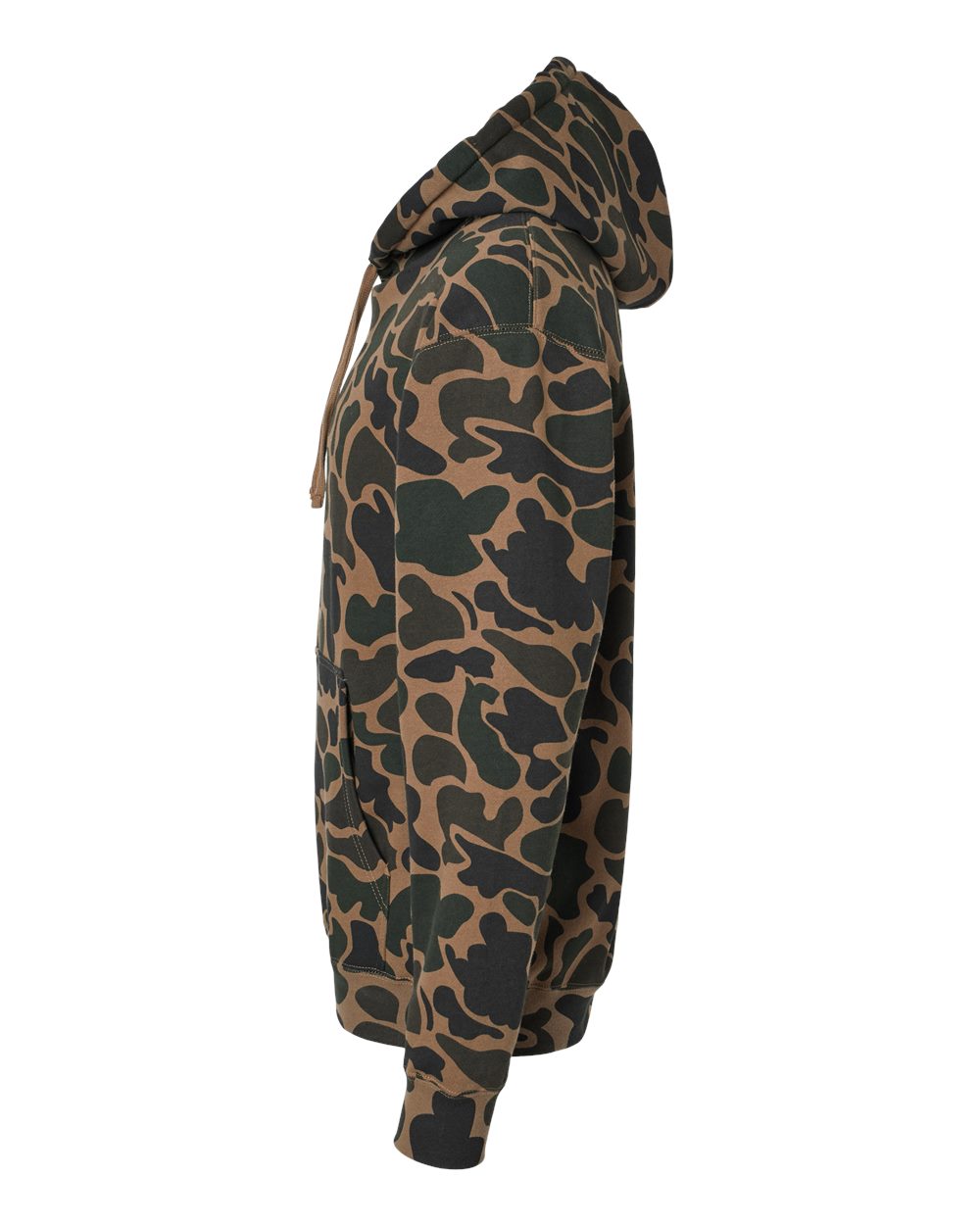 Independent Trading Co. IND4000 hoodie in Duck Camo, detail view; undecorated garment shown