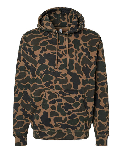 Independent Trading Co. IND4000 heavyweight hoodie in Duck Camo, front view; undecorated garment shown