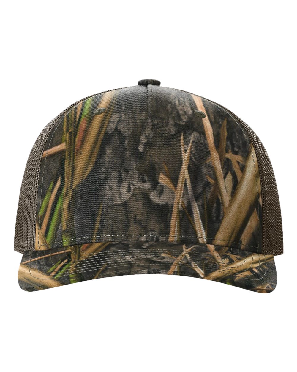 Richardson 112PFP printed trucker hat in Mossy Oak Habitat/ Brown
