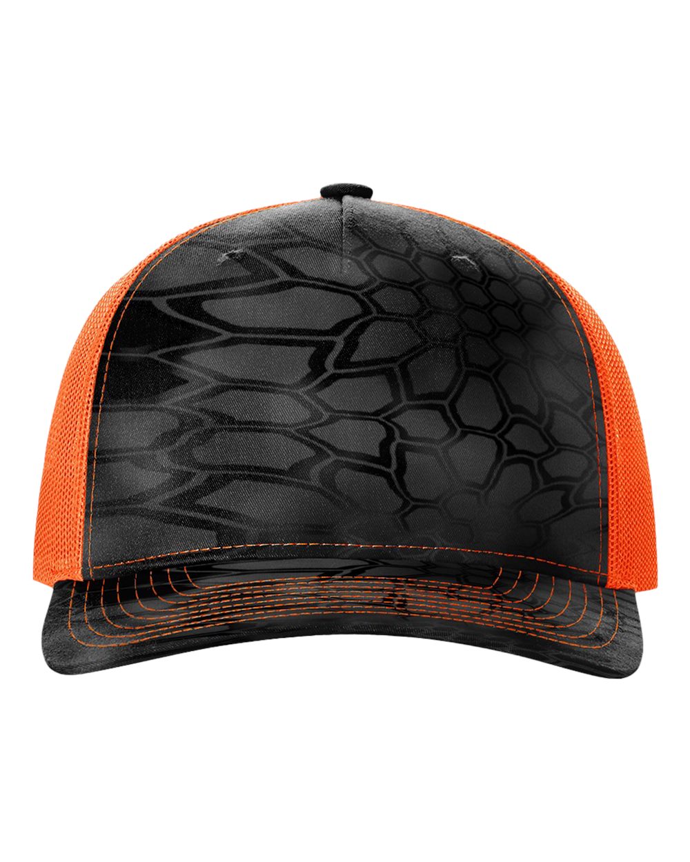 Richardson 112PFP printed trucker hat in Kryptek Typhon/ Neon Orange