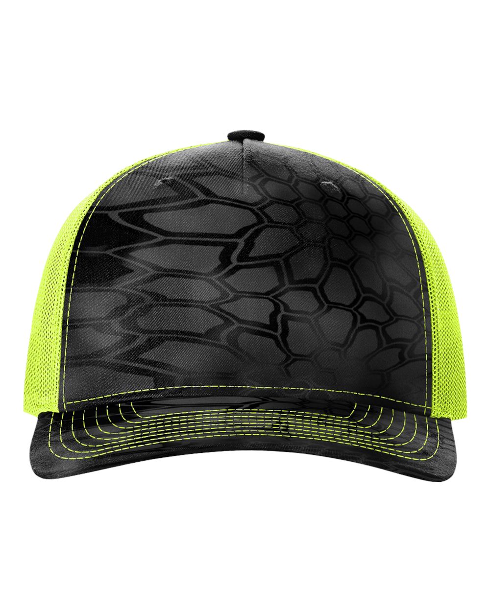 Richardson 112PFP printed trucker hat in Kryptek Typhon/ Neon Yellow