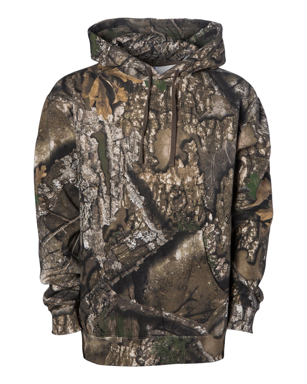 Independent Trading Co. IND4000 heavyweight hoodie in Realtree APX Camo, front view; undecorated garment shown