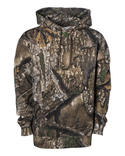 Independent Trading Co. IND4000 heavyweight hoodie in Realtree APX Camo, front view; undecorated garment shown