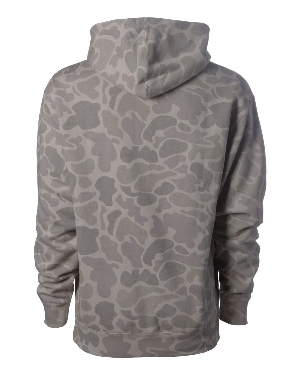 Independent Trading Co. IND4000 hoodie in Desert Duck Camo, back view; undecorated garment shown