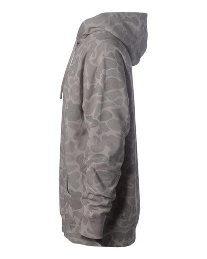 Independent Trading Co. IND4000 hoodie in Desert Duck Camo, detail view; undecorated garment shown