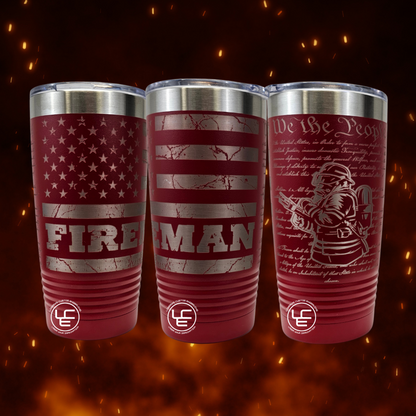 Fireman Laser Wrap on our 20oz Tumblers