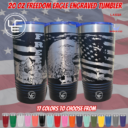 Freedom Eagle 360 degree Laser Wrap on our 20oz Tumblers