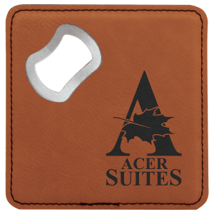 Custom 4″ Square Laserable Leatherette Bottle Opener Coaster in Rawhide