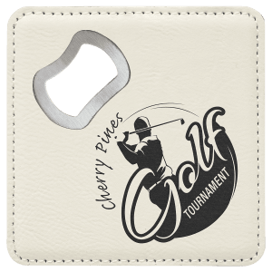 Custom 4″ Square Laserable Leatherette Bottle Opener Coaster in White
