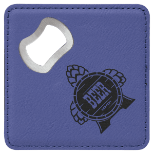 Custom 4″ Square Laserable Leatherette Bottle Opener Coaster in Purple