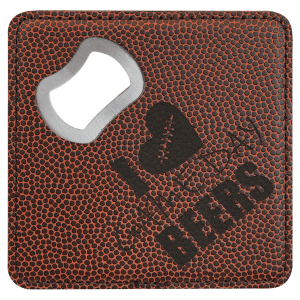 Custom 4″ Square Laserable Leatherette Bottle Opener Coaster in Football