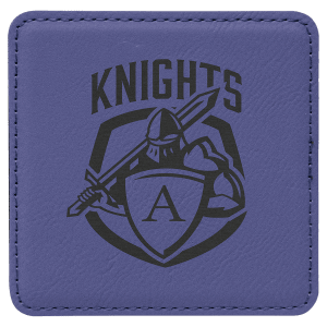 Custom 4″ Square Laserable Leatherette Coaster in Purple