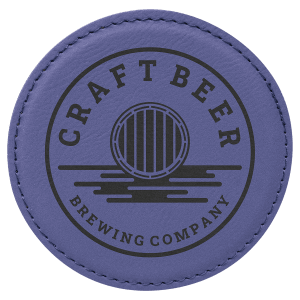 Custom 4″ Round Laserable Leatherette Coaster in Purple