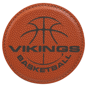 Custom 4″ Round Laserable Leatherette Coaster in Basketball