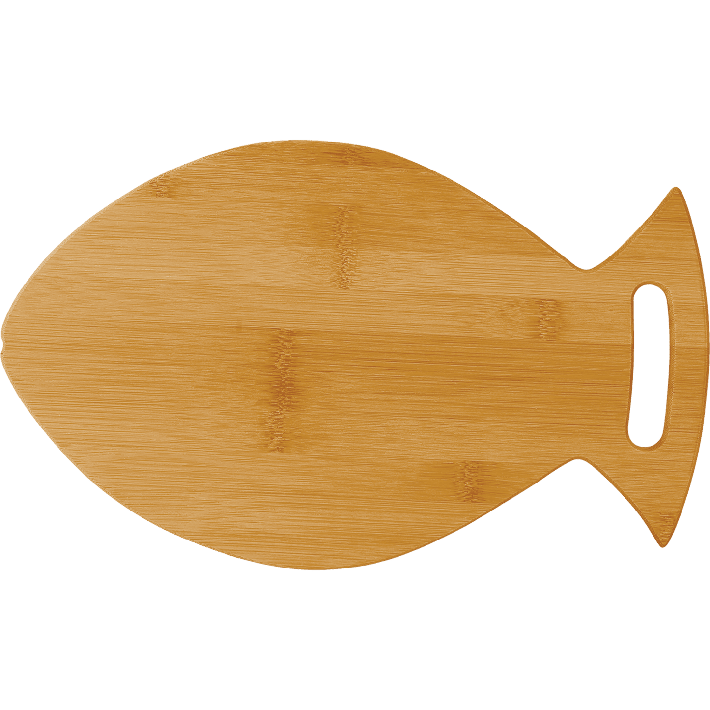 Fish Shaped Bamboo Cutting Board with Custom Laser Engraved Design.