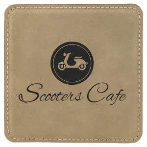 Custom 4″ Square Laserable Leatherette Coaster in Light Brown
