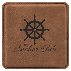 Custom 4″ Square Laserable Leatherette Coaster in Dark Brown