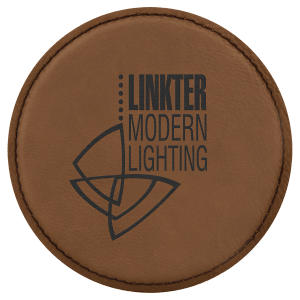 Custom 4″ Round Laserable Leatherette Coaster in Dark Brown