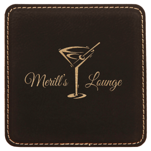 Custom 4″ Square Laserable Leatherette Coaster in Black/Gold