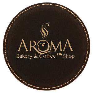 Custom 4″ Round Laserable Leatherette Coaster in Black/Gold