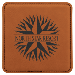 Custom 4″ Square Laserable Leatherette Coaster in Rawhide