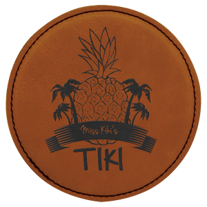 Custom 4″ Round Laserable Leatherette Coaster in Rawhide