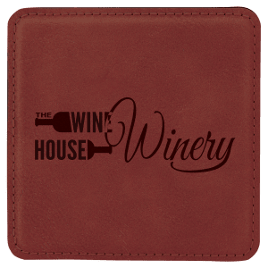 Custom 4″ Square Laserable Leatherette Coaster in Rose