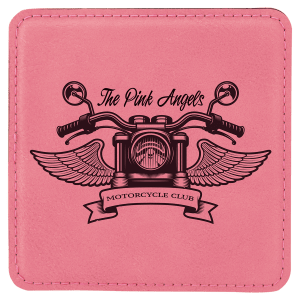 Custom 4″ Square Laserable Leatherette Coaster in Pink