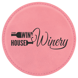 Custom 4″ Round Laserable Leatherette Coaster in Pink