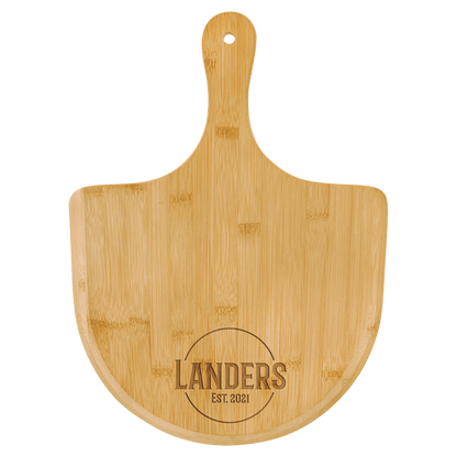 Bamboo Pizza Board with Custom Laser Engraved Design.