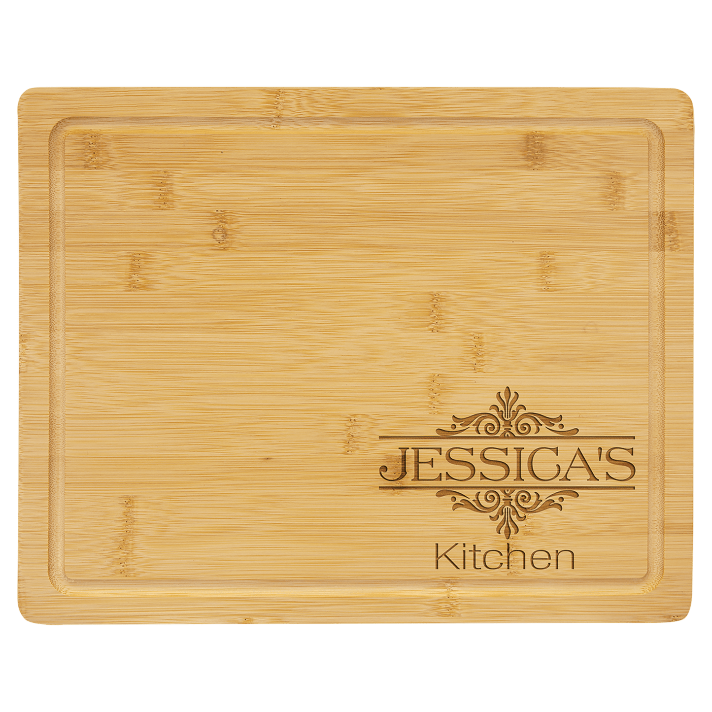 Bamboo Cutting Board with Drip Ring and Custom Laser Burned Image