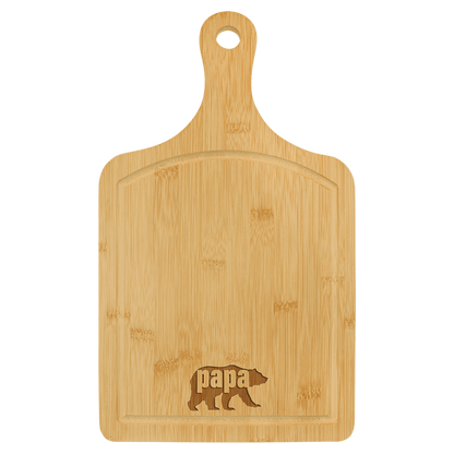 Paddle Shaped Bamboo Cutting Board with Drip Ring and Custom Laser Burned Image