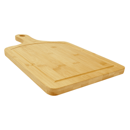 Paddle Shaped Bamboo Cutting Board with Drip Ring and Custom Laser Burned Image