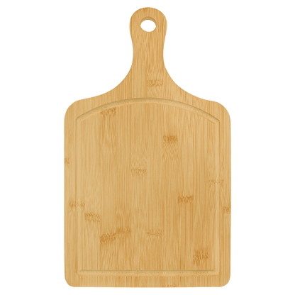 Paddle Shaped Bamboo Cutting Board with Drip Ring and Custom Laser Burned Image