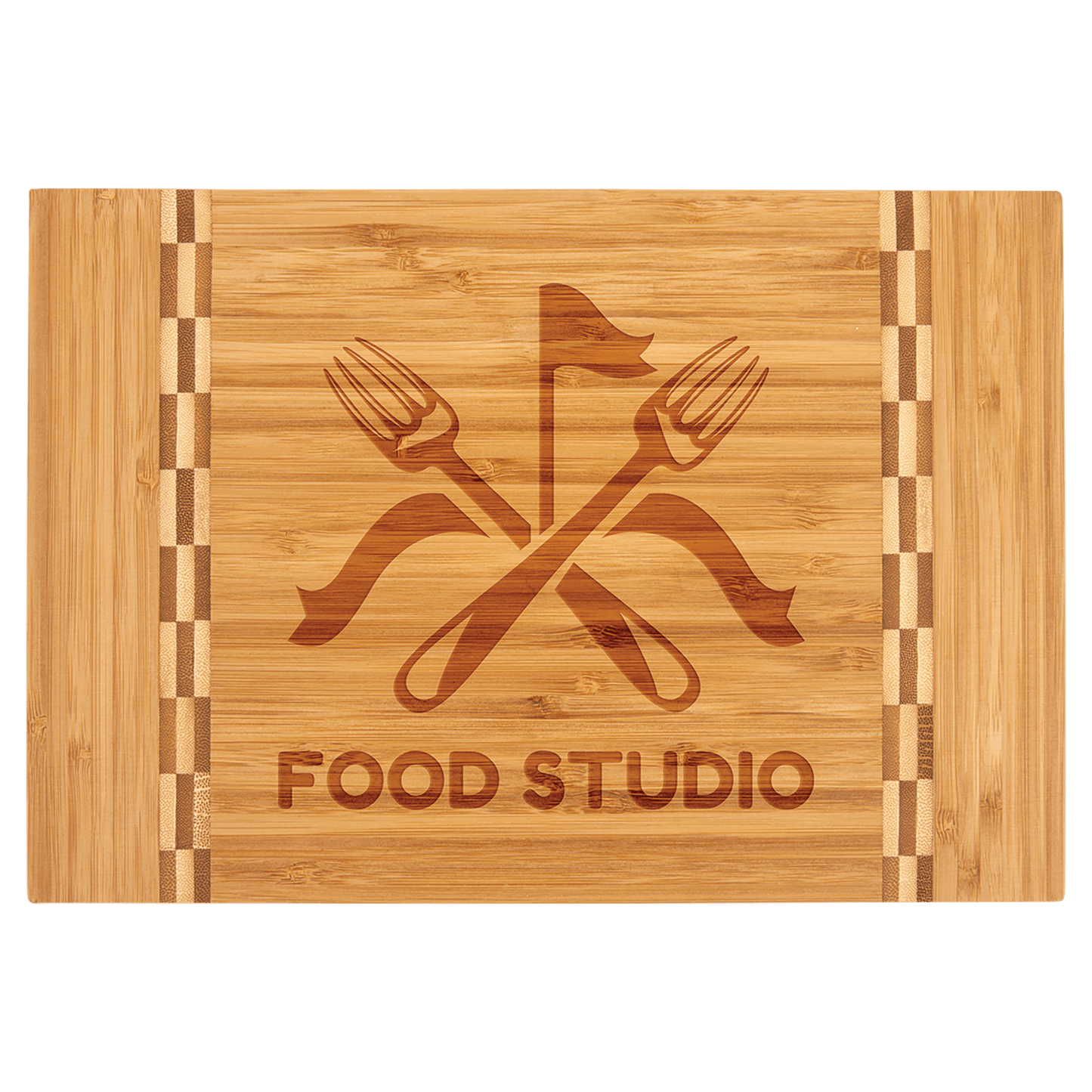 Bamboo Cutting Board with Butcher Block Inlay and Custom Laser Burned Image