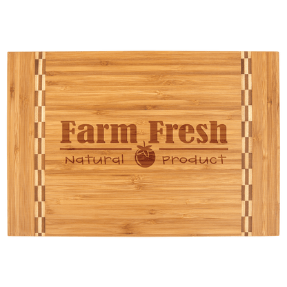 Bamboo Cutting Board with Butcher Block Inlay and Custom Laser Burned Image