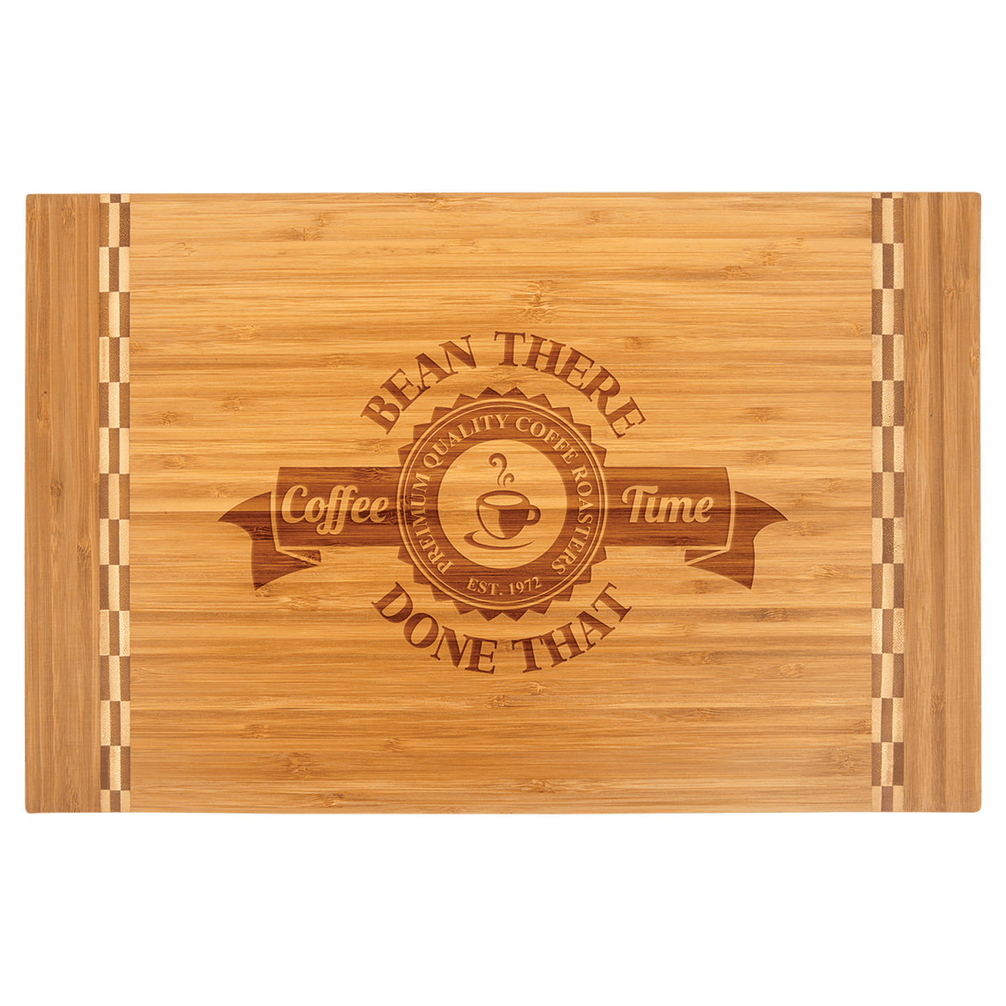 Bamboo Cutting Board with Butcher Block Inlay and Custom Laser Burned Image