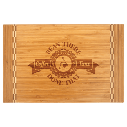 Bamboo Cutting Board with Butcher Block Inlay and Custom Laser Burned Image