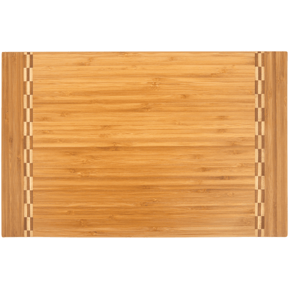 Bamboo Cutting Board with Butcher Block Inlay and Custom Laser Burned Image